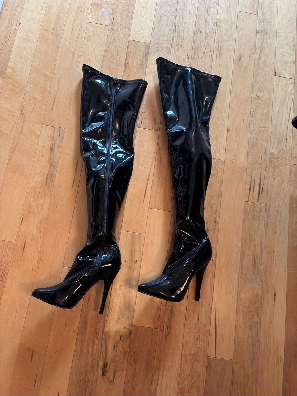 Over-the-Knee Black Patent Stiletto Boots